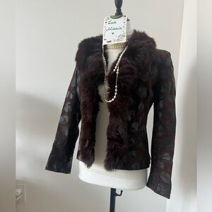 Elegant Vintage Brown Real Fur Leather Jacket/Blazer S